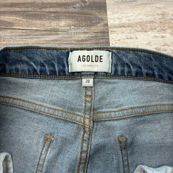 Agolde Nico Blue Womens 28 High Rise Slim Straight Distressed Button Fly Jeans - Picture 4 of 12